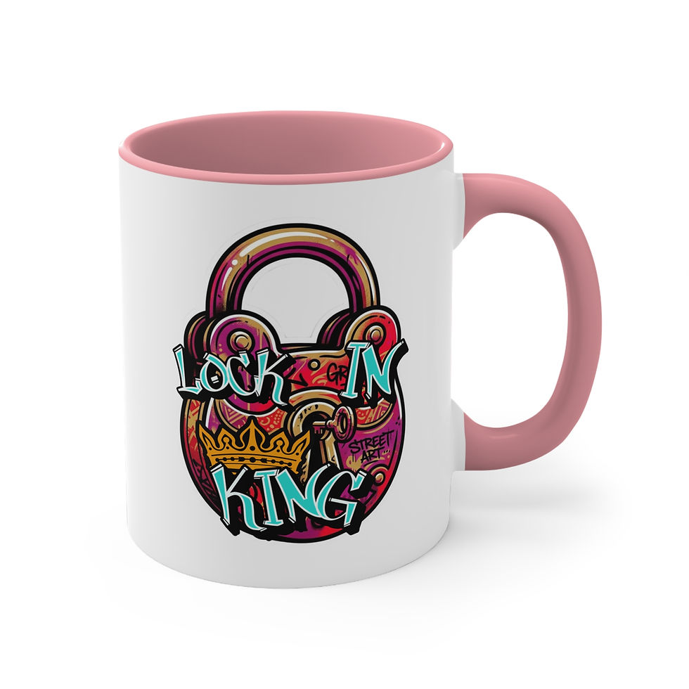 Thumbnail: Lock-In King Coffee Mug — Colorful Street Art Padlock Design, 11oz Accent Mug
