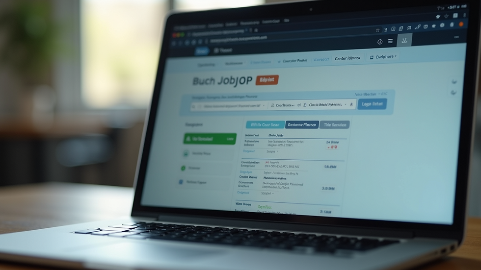Close-up view of a laptop screen showing a job search platform