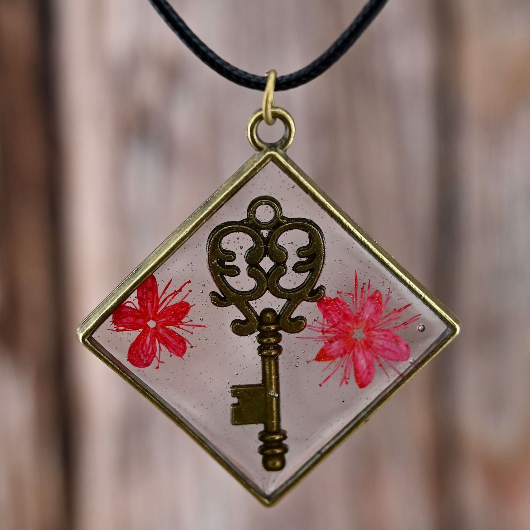 Red Flowers are the Key Necklace