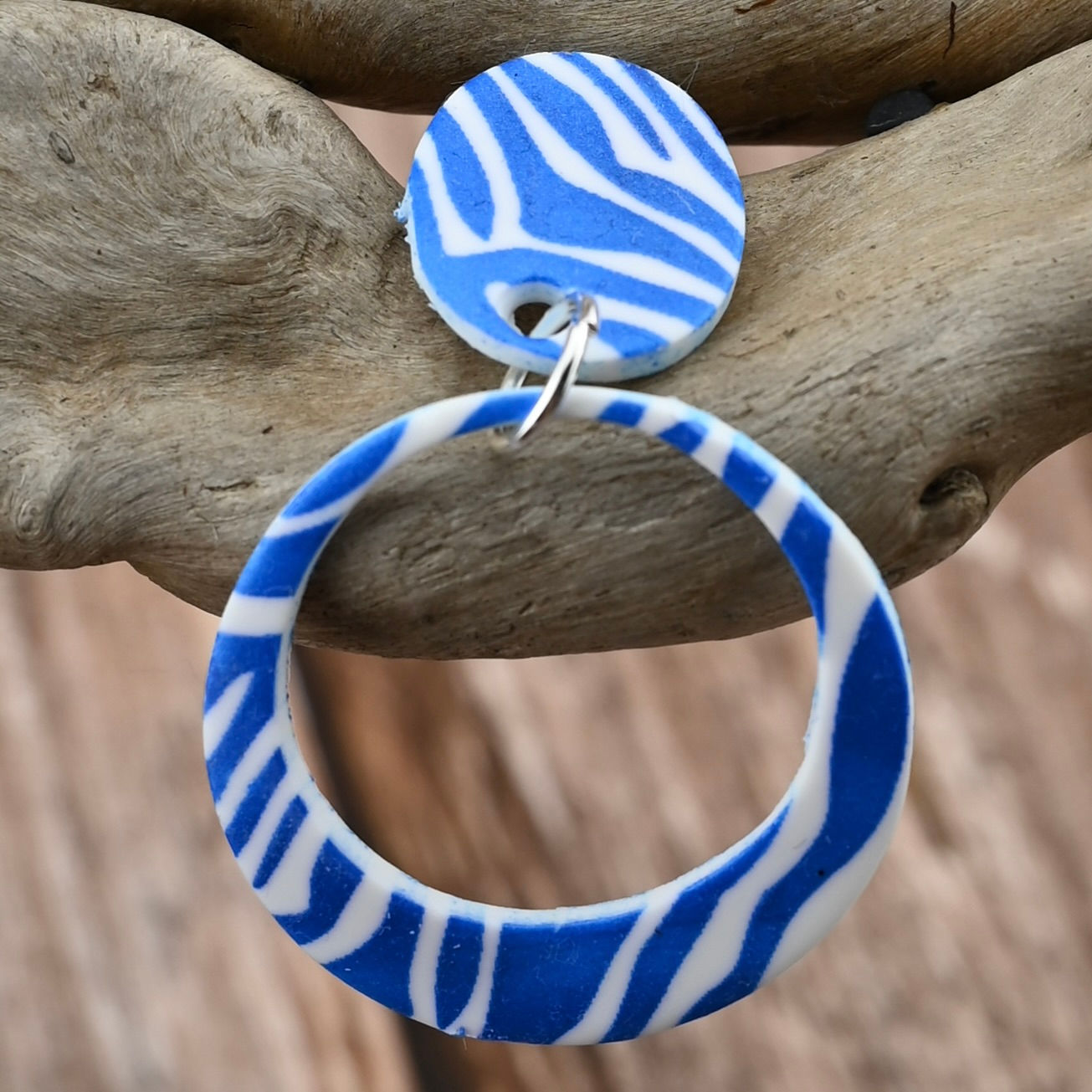 Blue Zebra Striped Dangling Earrings
