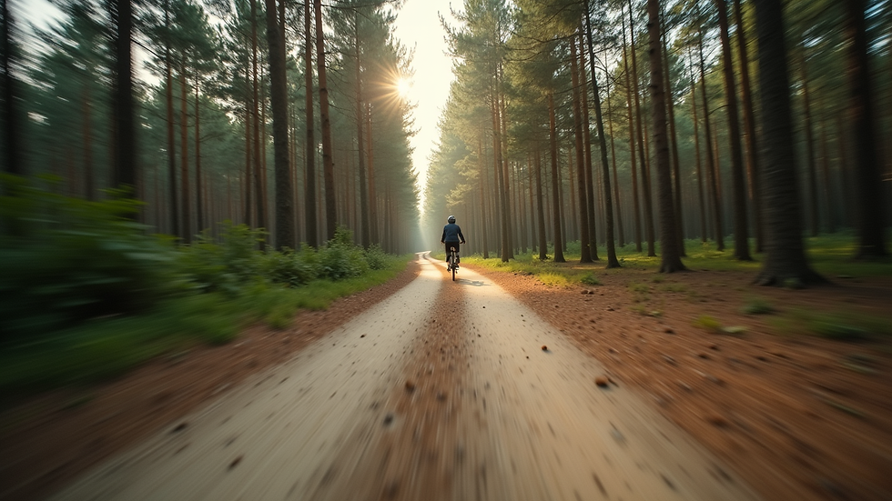 Vue en plongée sur une piste cyclable en forêt à Carcans