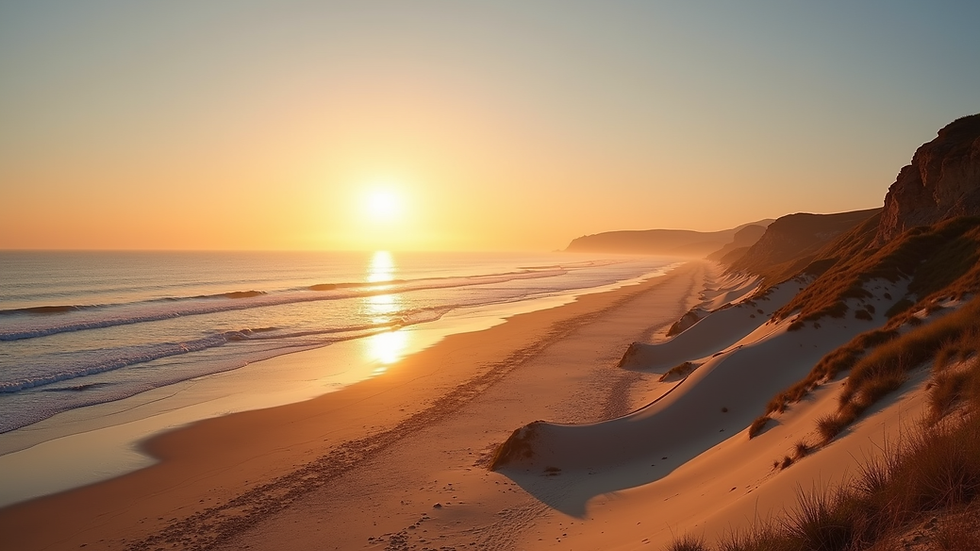Vue panoramique de la Dune du Pilat depuis la mer au coucher du soleil