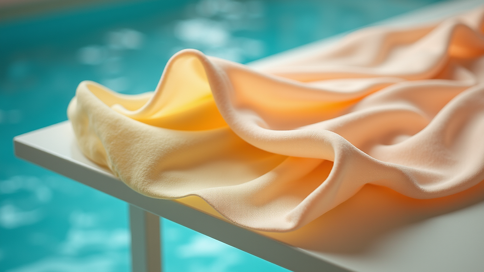 Vue en plongée d’un tissu fluide et coloré sur une table
