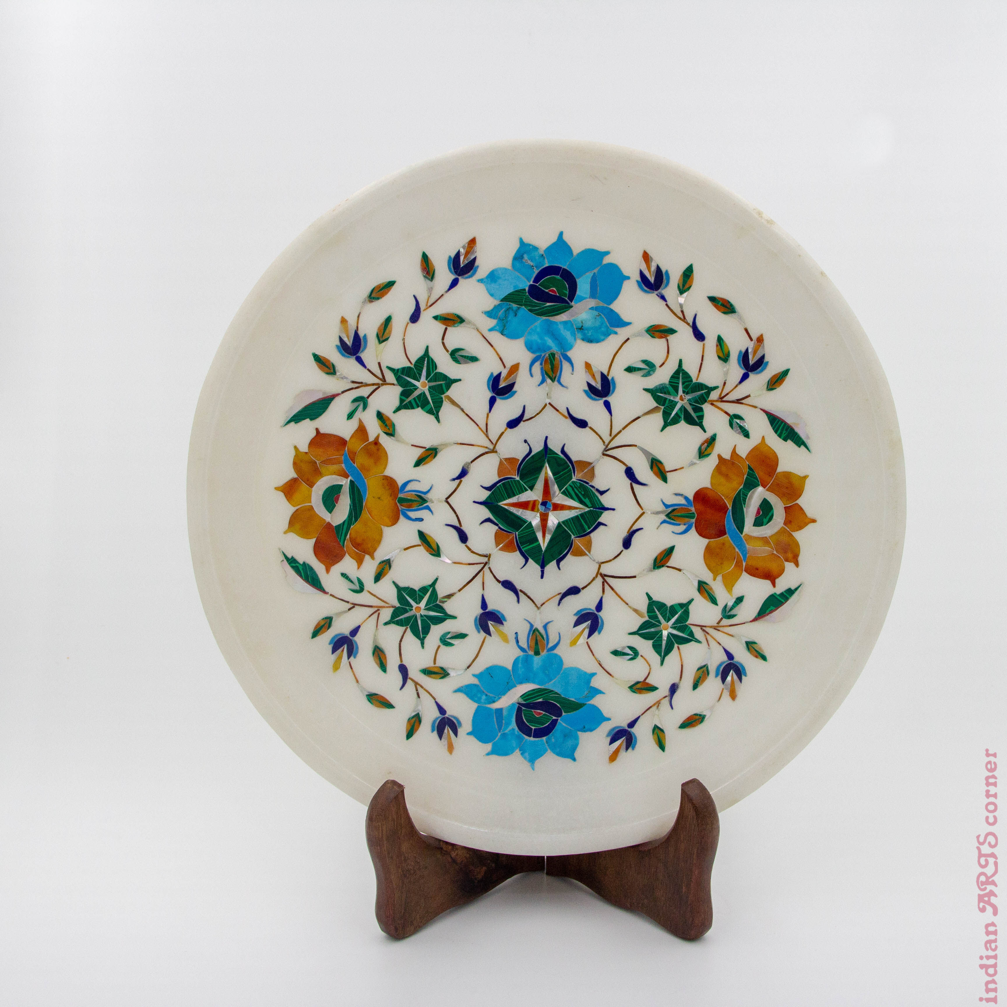 Handcrafted Marble Plate with Floral Inlay Design - Indian Art