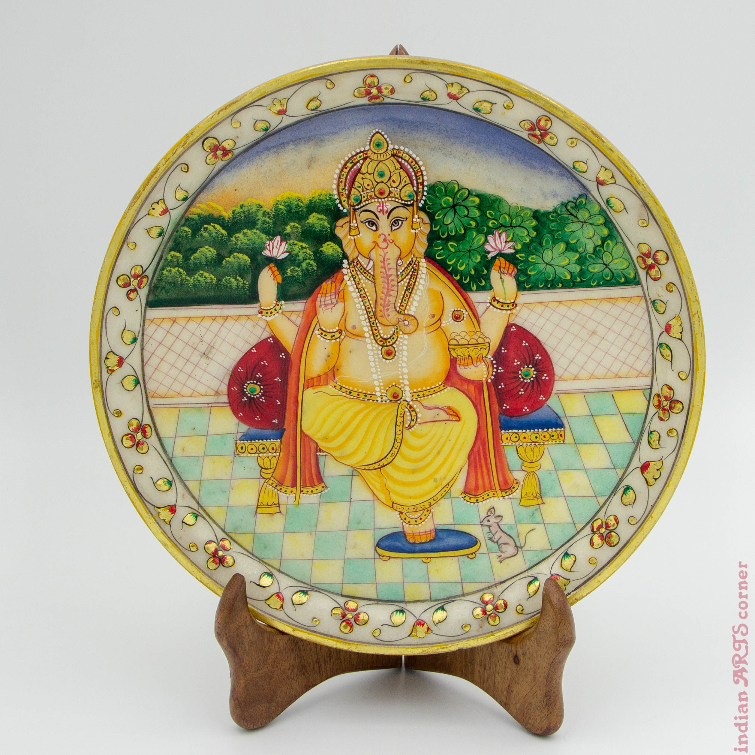 Marble Plate with Traditional Overlay & Ganesha Painting
