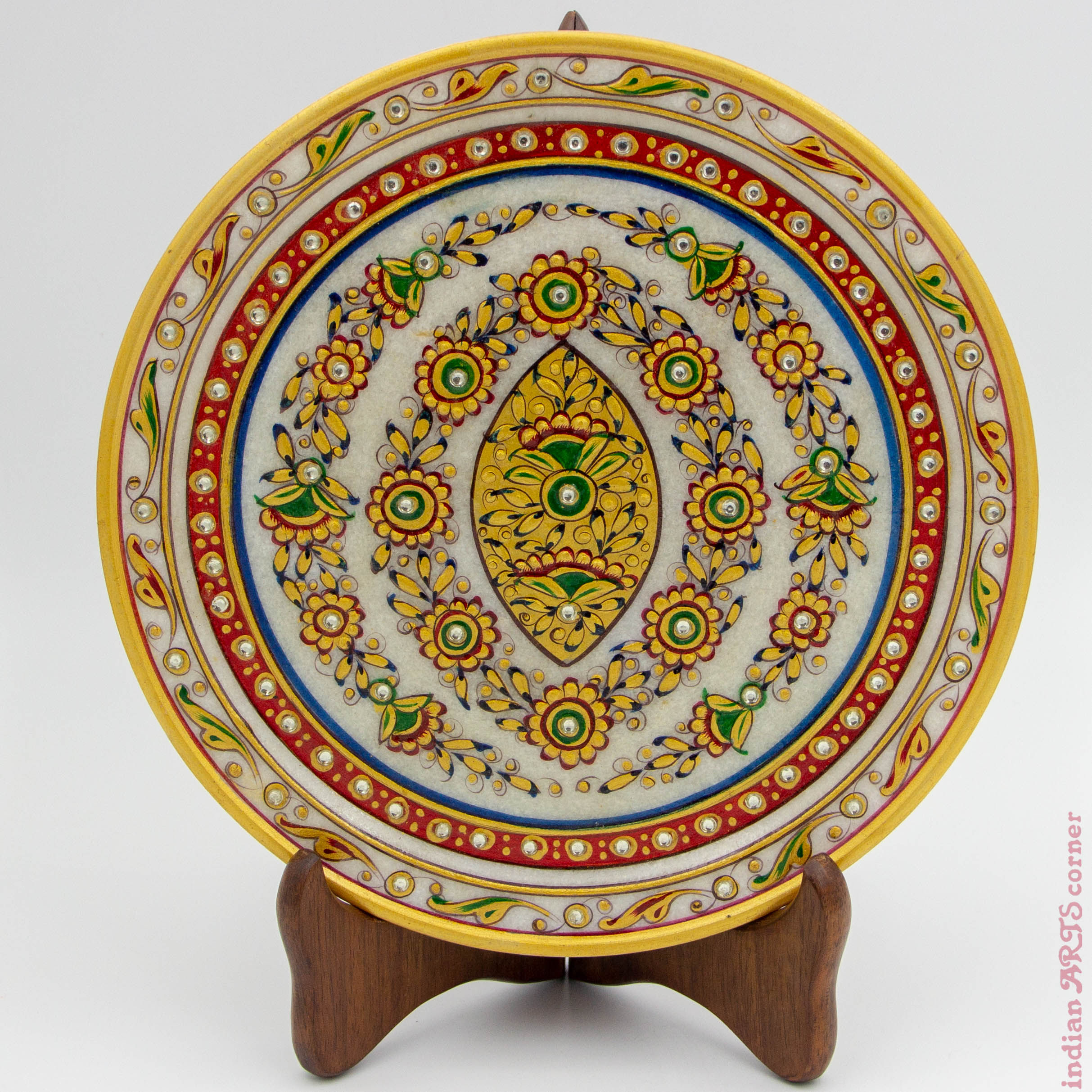 Marble Plate with Traditional Gold Overlay Work - Handcrafted