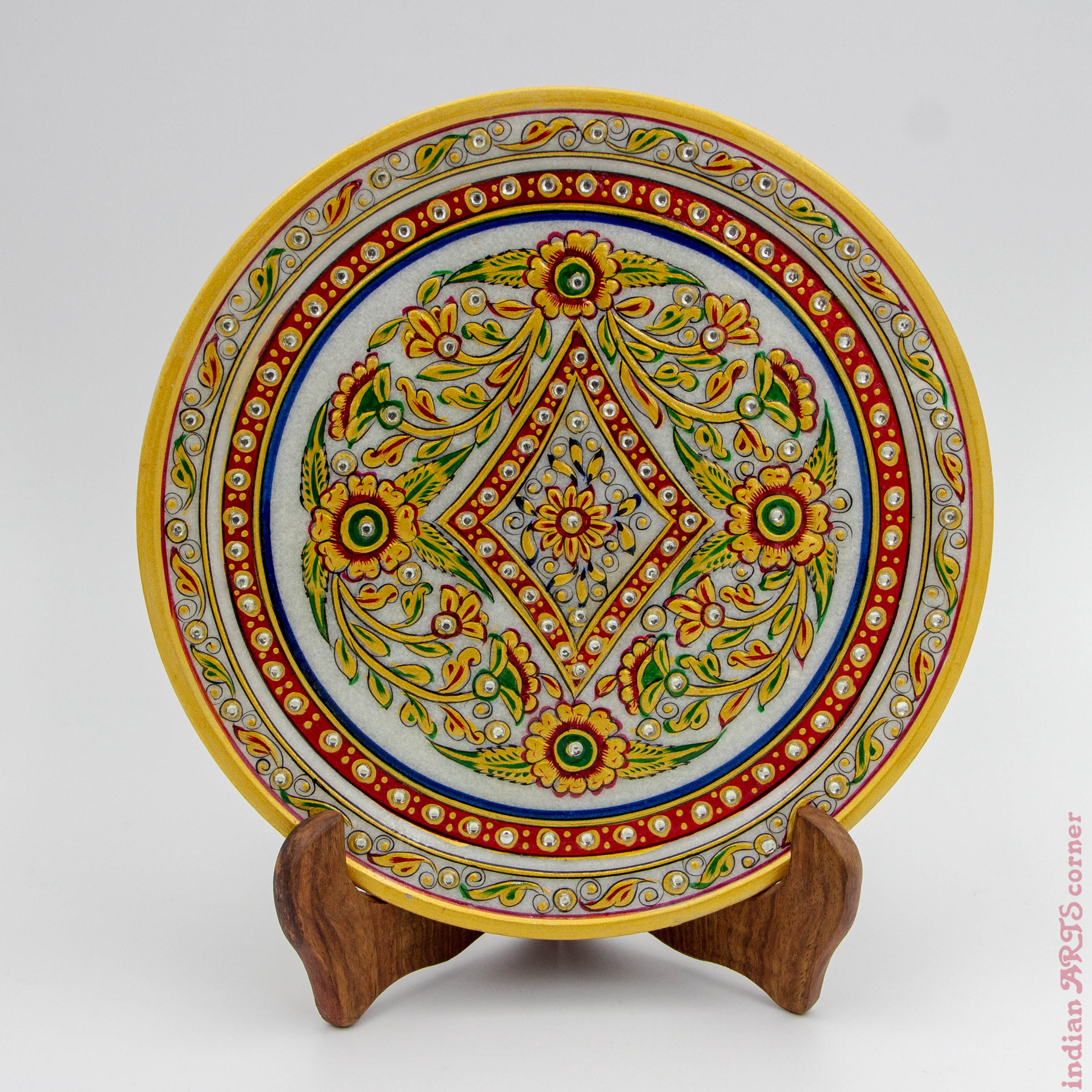 Marble Plate with Traditional Gold & Floral Overlay Design
