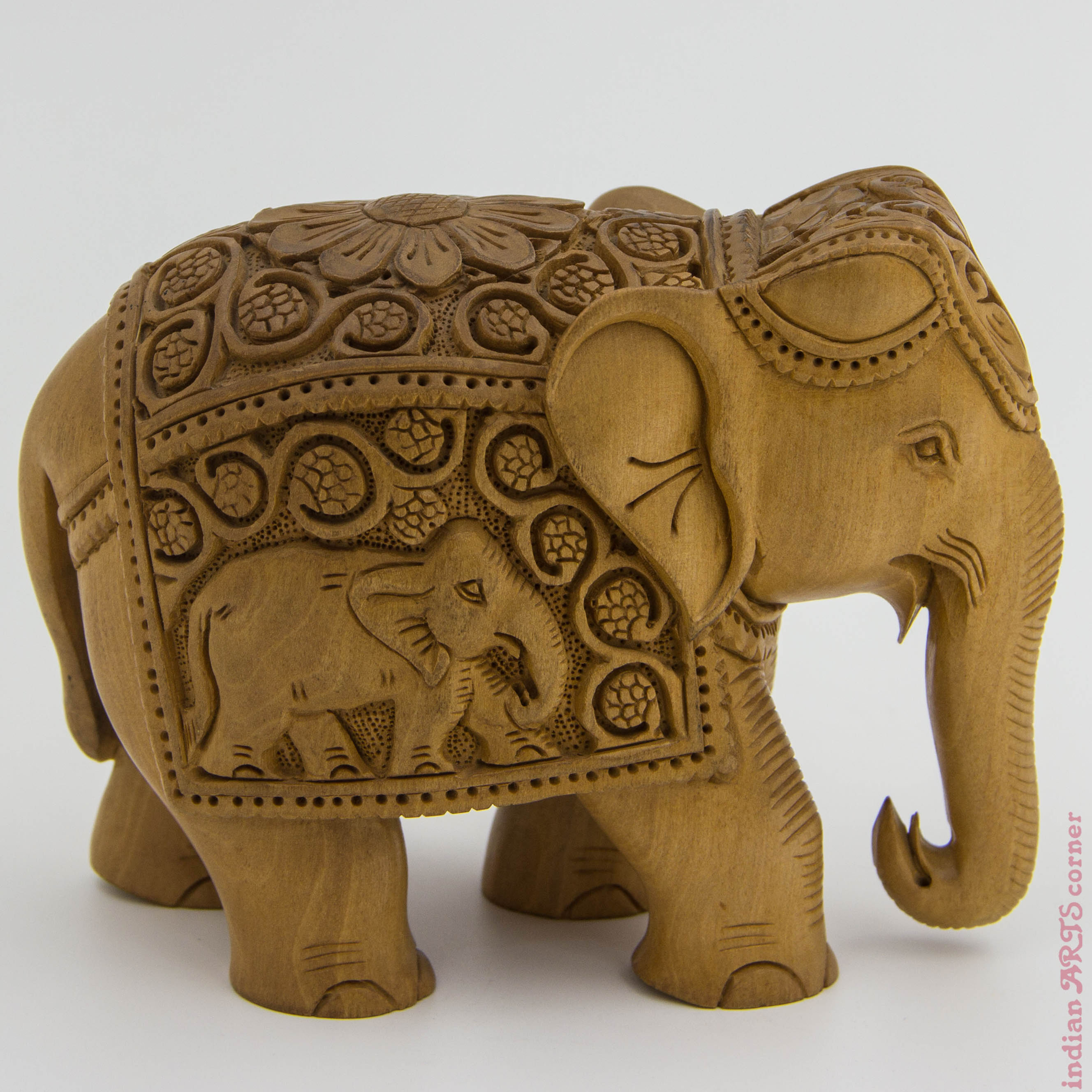 Handcrafted Wooden Elephant Sculpture - Indian Art