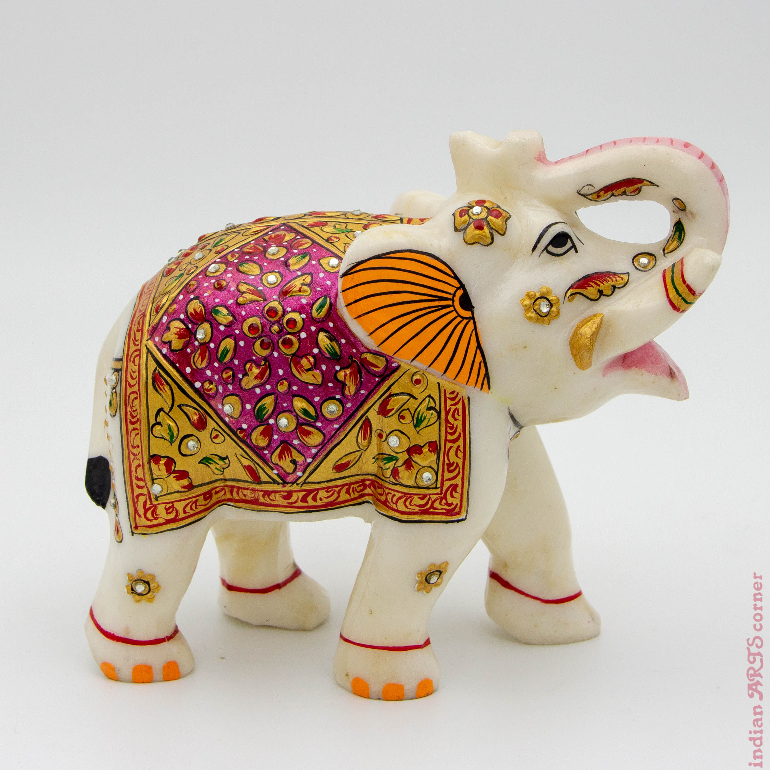 Handcrafted Elephant Sculpture - Traditional Gold Overlay on Marble