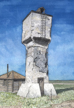 Deteriorating concrete water tower