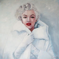 Marilyn in white mink coat, 48_x48_, portrait oil painting-1