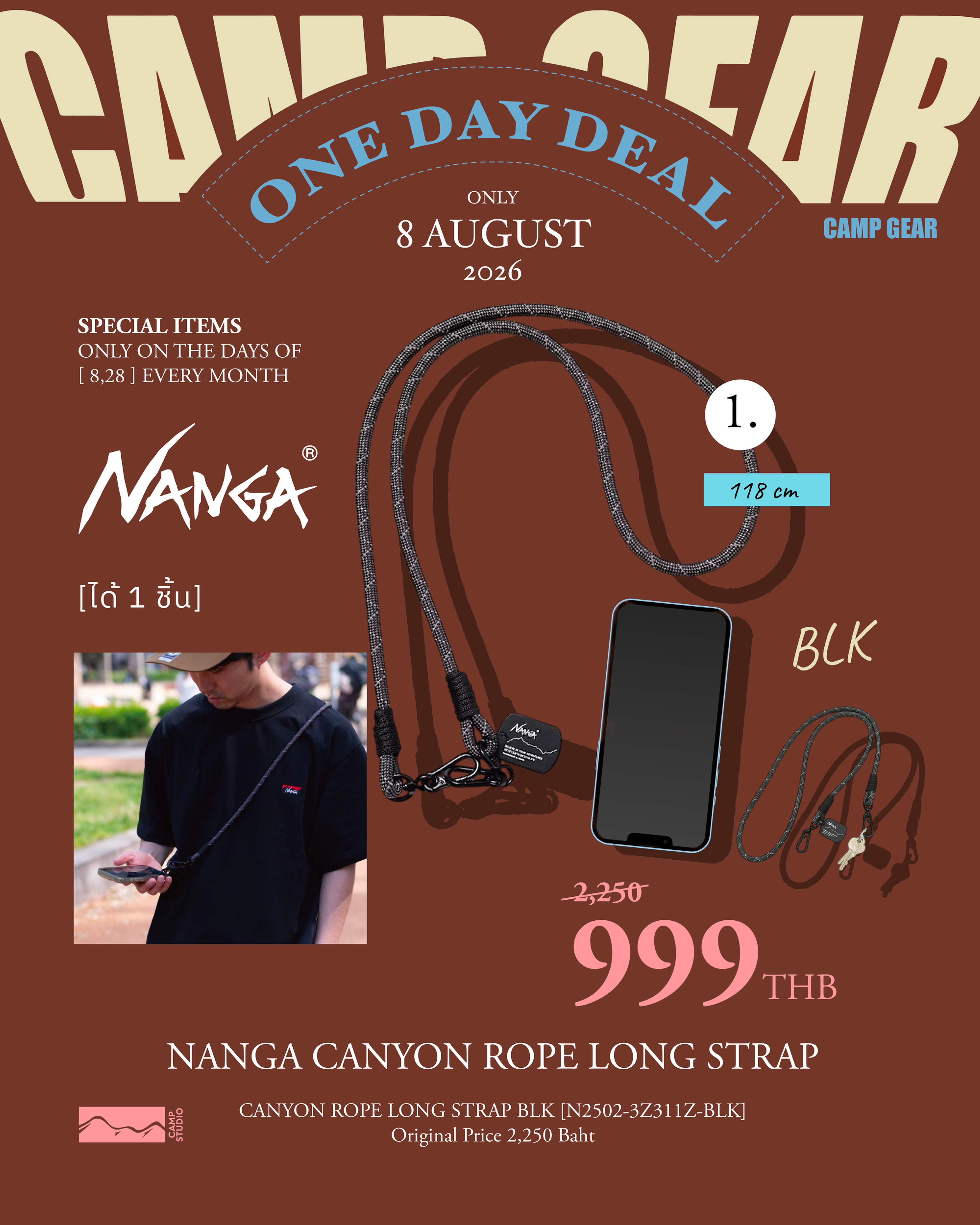 NANGA Canyon Rope Long Strap Black-8Aug26