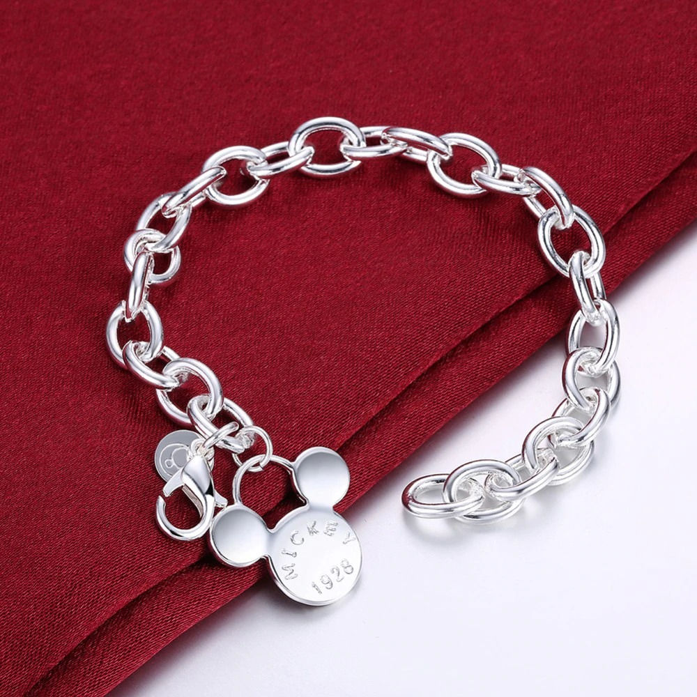 Silver Mickey Mouse Chain Charm Bracelet