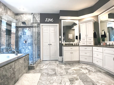 spa style bathroom remodel Dallas TX soaking tub neutral design