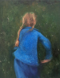 La petite robe bleue N°3, 35x27 cm, huile sur toile, 2022
