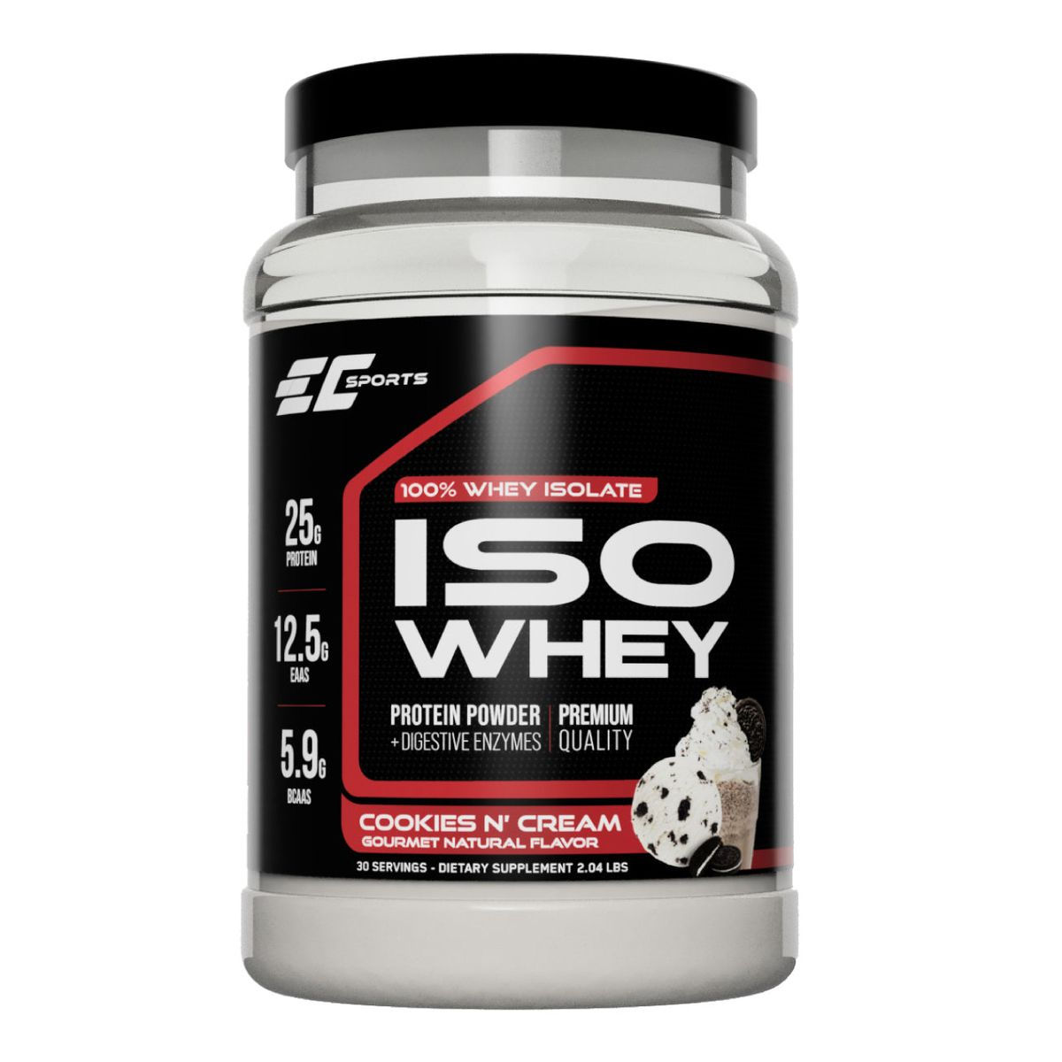 EC SPORTS - ISO Whey - Pure Isolate + Digestive Enzymes Cookies and Cream2.04lbs (Earth's Creation) Made in USA