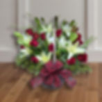 Masculine Lilies and Roses Basket with Seasonal Greens