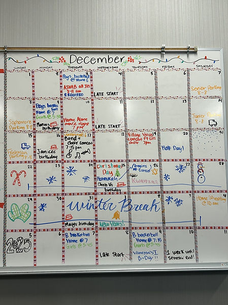 Mrs. Weil’s calendar is very well organized and helps students to count the days down to winter break.