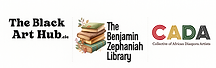 Logos of the Black Art Hub CIC, CDA and The Benjamin Zephaniah library