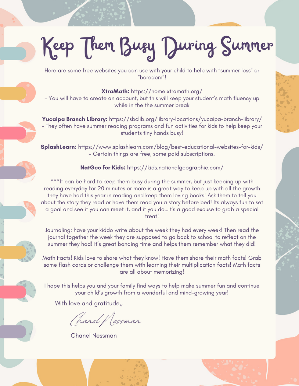 Blue Pink Colorful Thank You Letter