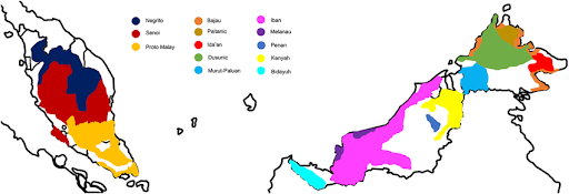 Distribution of the major native groups from Peninsular Malaysia and Borneo [Image Source: https://www.researchgate.net/publication/358176905_The_Peopling_and_Migration_History_of_the_Natives_in_Peninsular_Malaysia_and_Borneo_A_Glimpse_on_the_Studies_Over_the_Past_100_years]