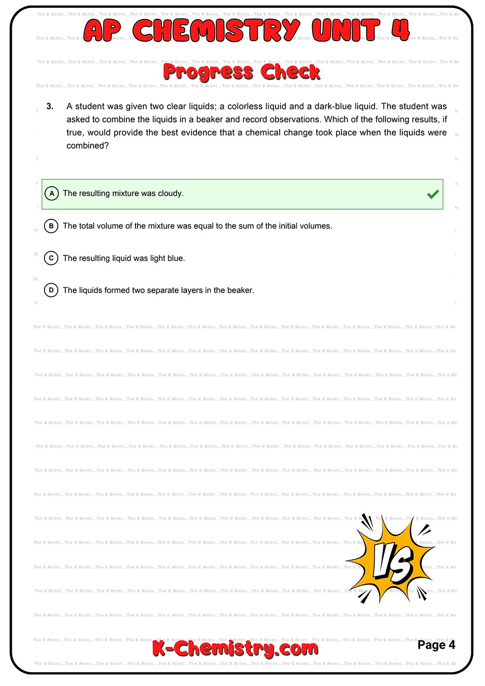 Thumbnail: AP CHEMISTRY PROGRESS CHECK UNIT 4 Answered (NOT EXPLAINED)