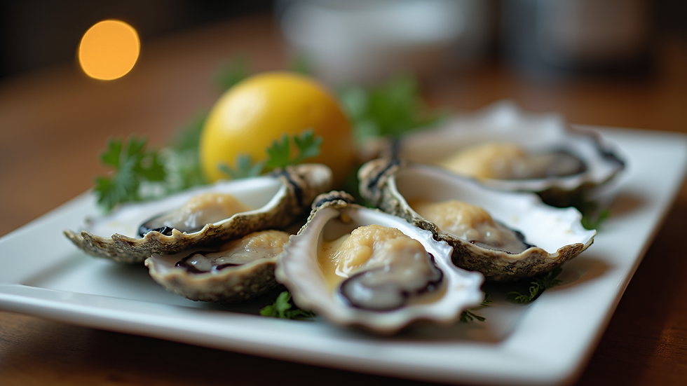 Close-up view of fresh oysters on a plate ready to be served