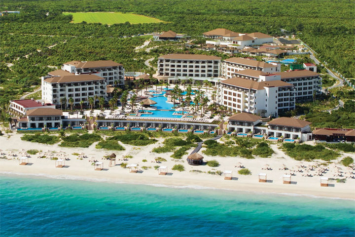 Oksana Turney Travelscapes view of the Secrets Playa Mujeres resort from an offshore aerial view
