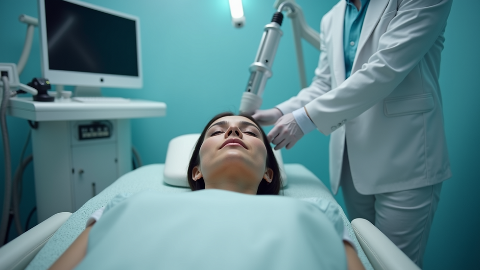 Eye-level view of a laser hair removal treatment room with equipment