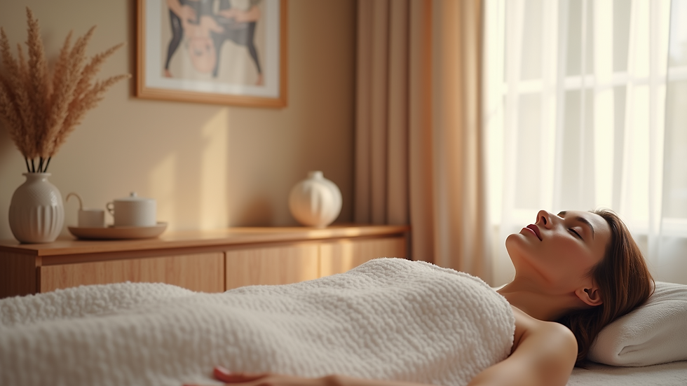High angle view of a relaxing treatment room at Leah V Skincare