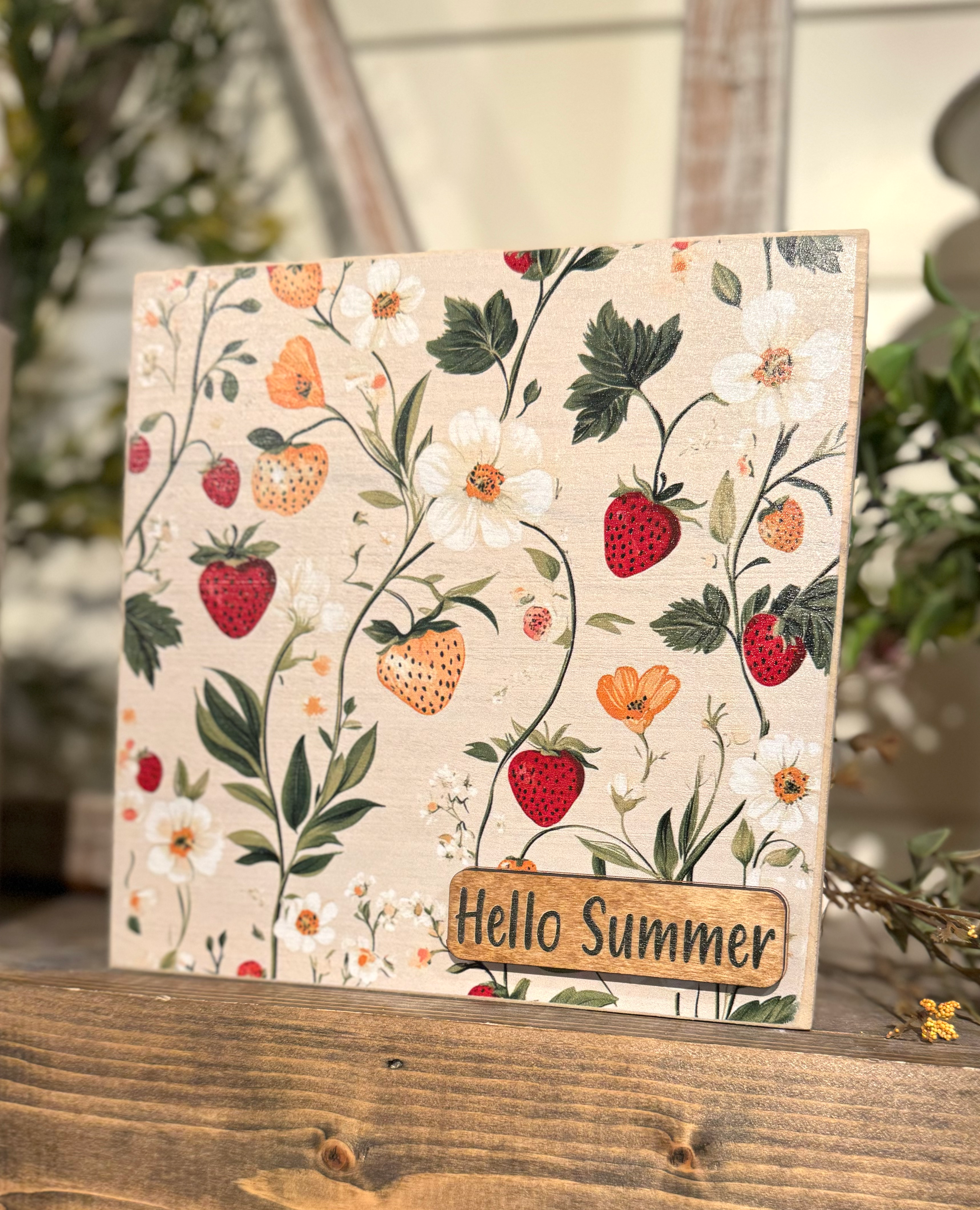 Printed Hello Summer Word Block 7.5”x7.5”