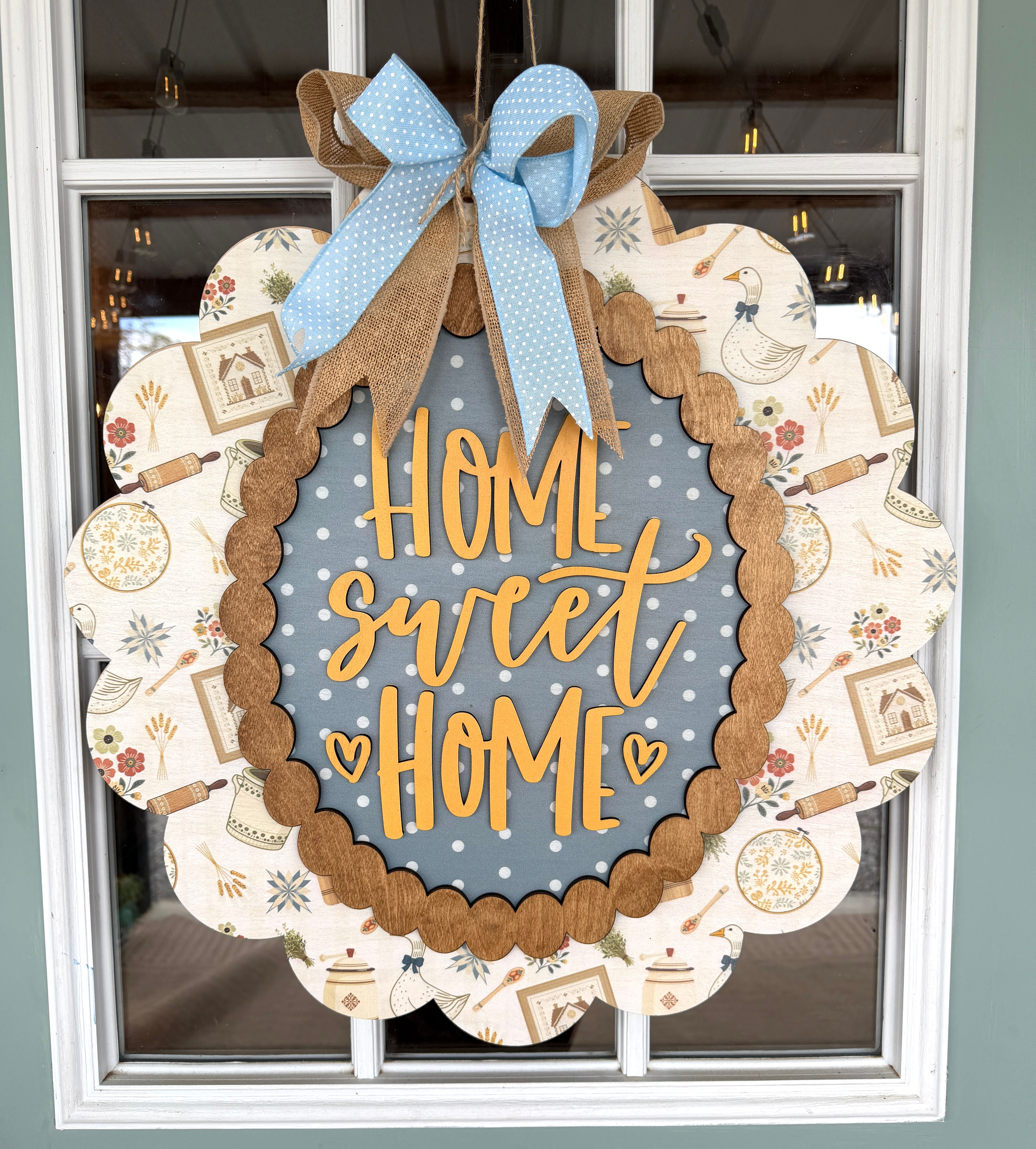 PRINTED Home Sweet Home Vintage Scalloped Door Hanger