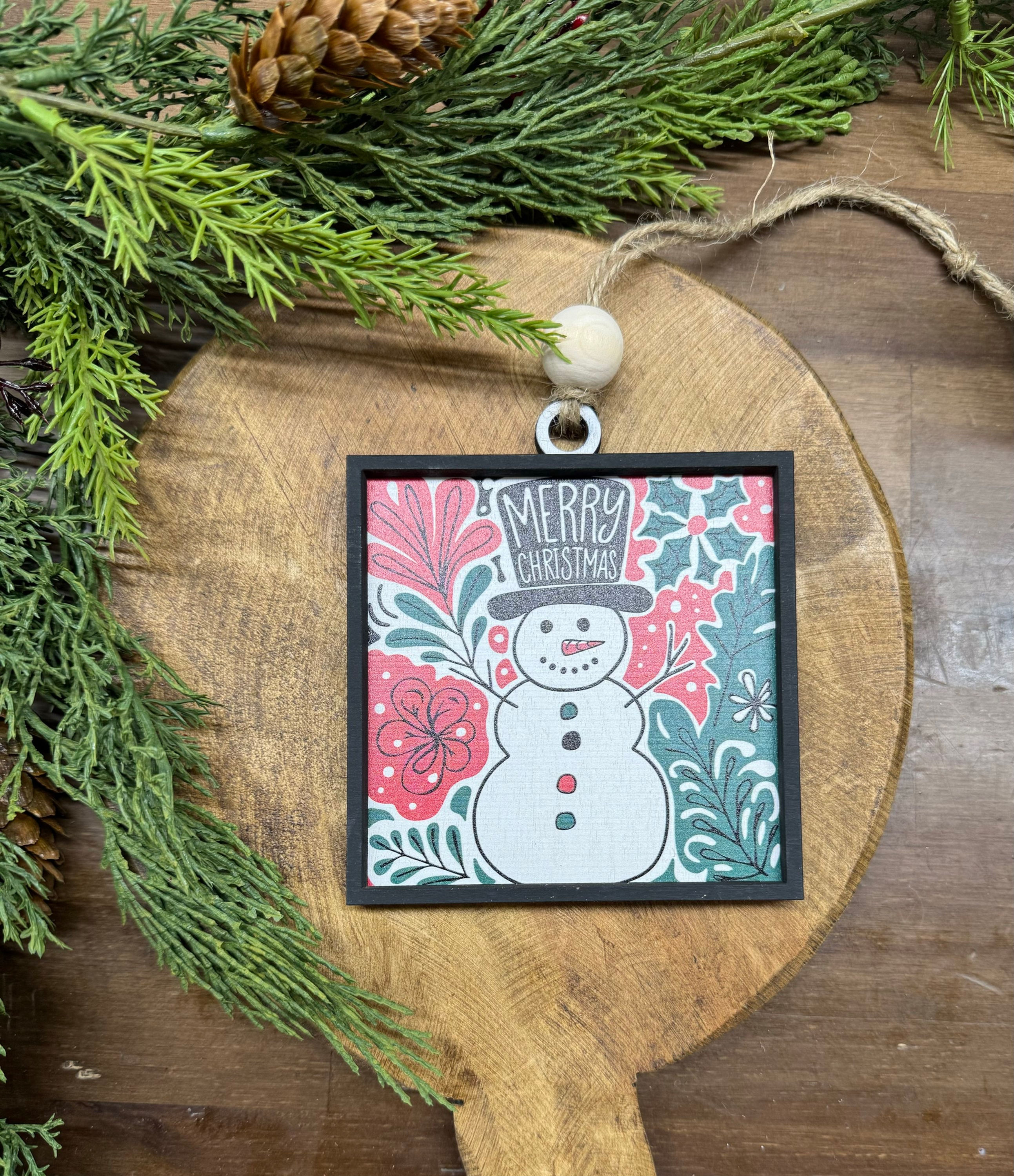 PRINTED MC snowman black hat ornament