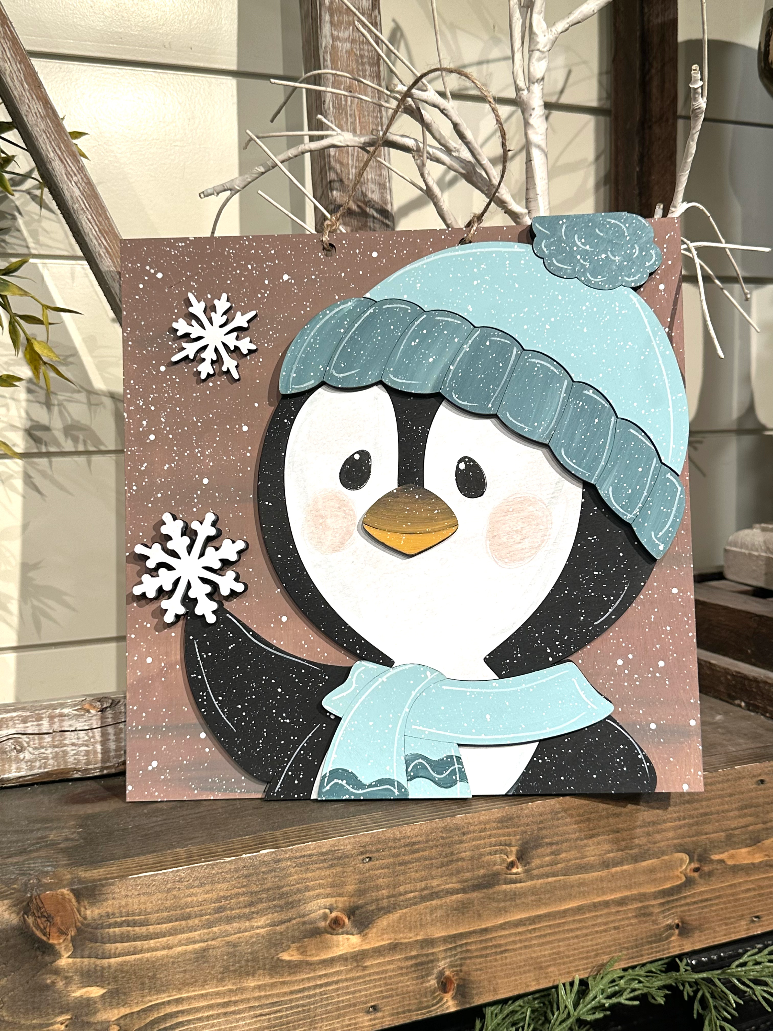 Square Penguin Snowflake  10.5”