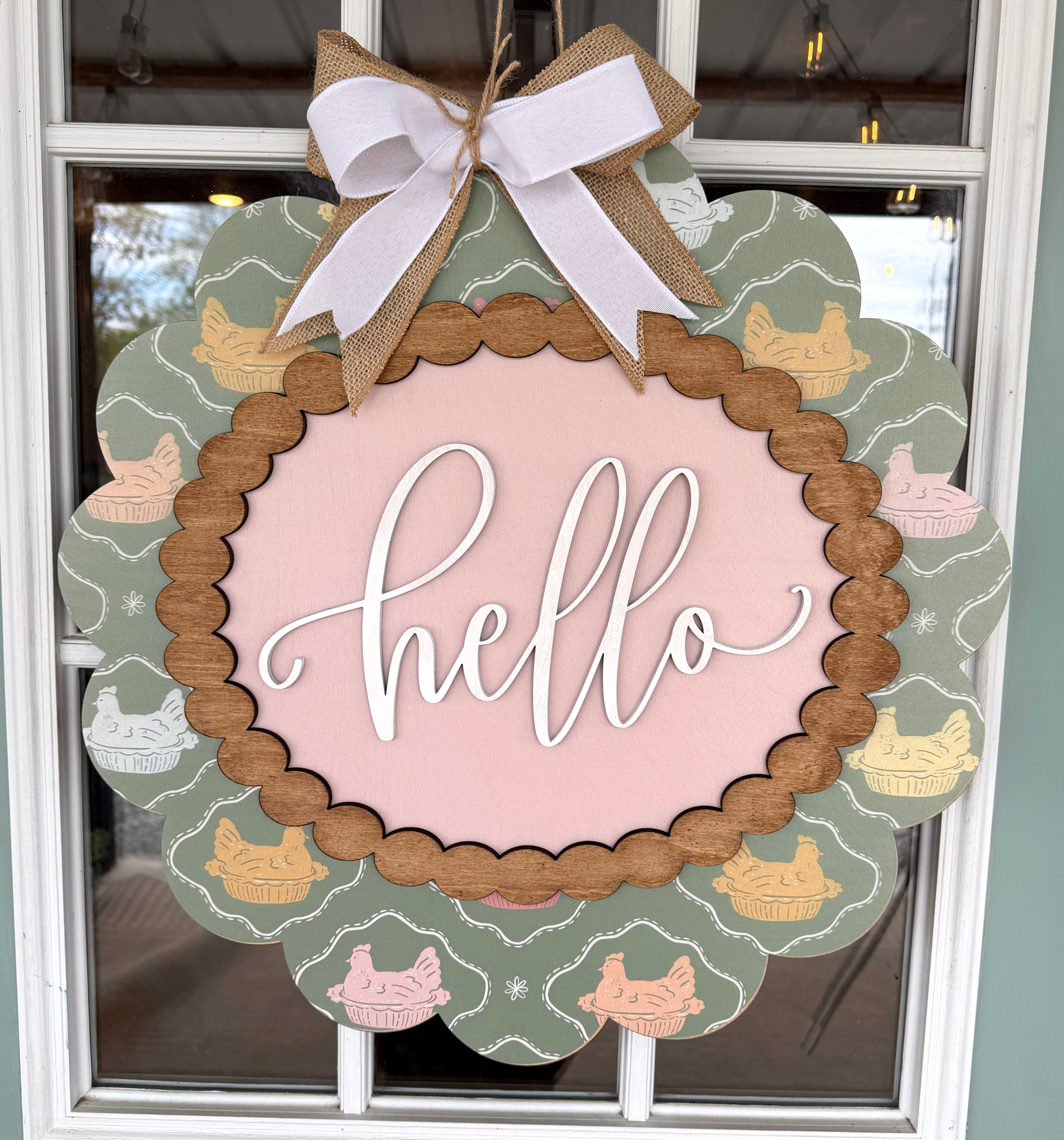PRINTED Hens Hello Door Hanger