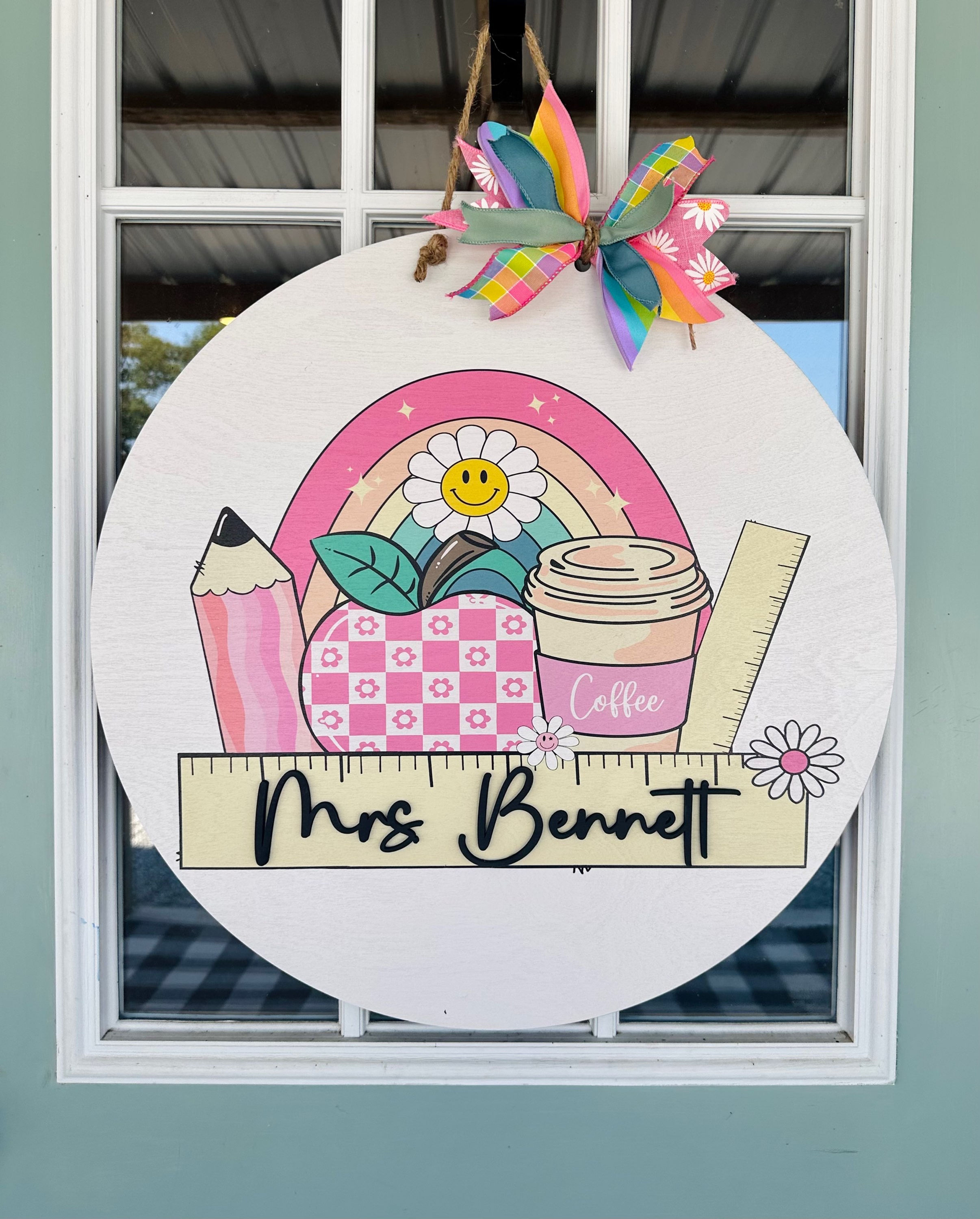 PRINTED PENCIL AND COFFEE TEACHER SIGN