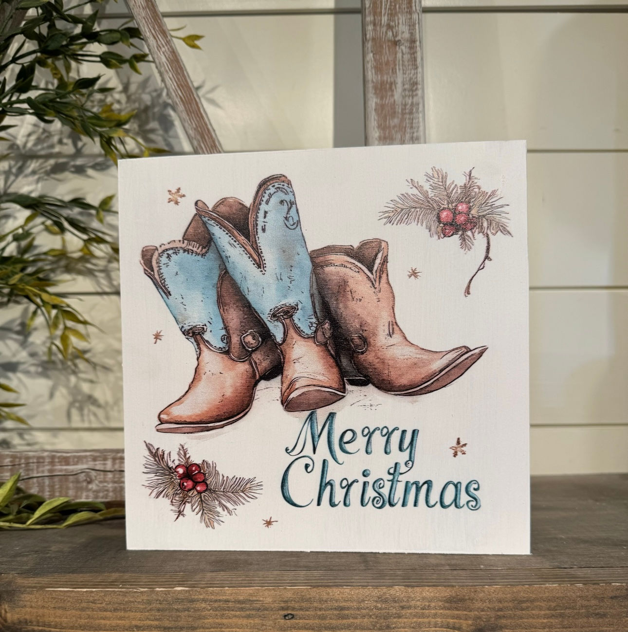 PRINTED MERRY CHRISTMAS BOOTS BLOCK 7.5X7.5