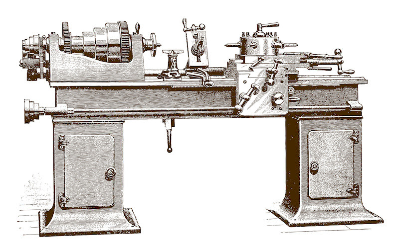Drawing of an early screw-cutting lathe