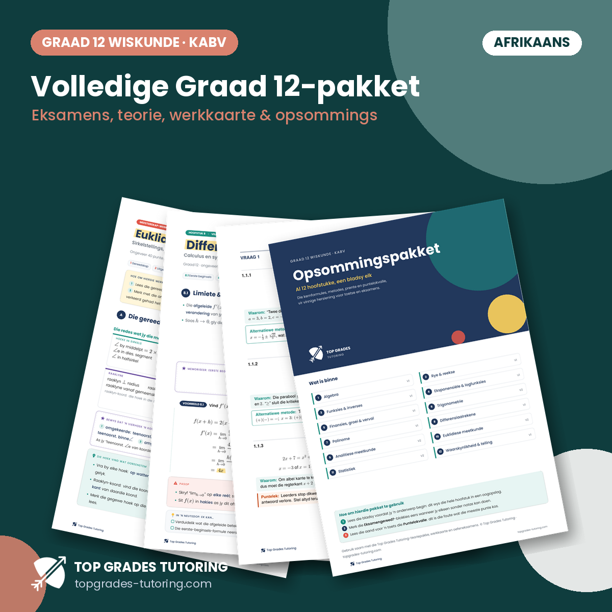 Volledige Graad 12 Wiskunde-pakket (Afrikaans)