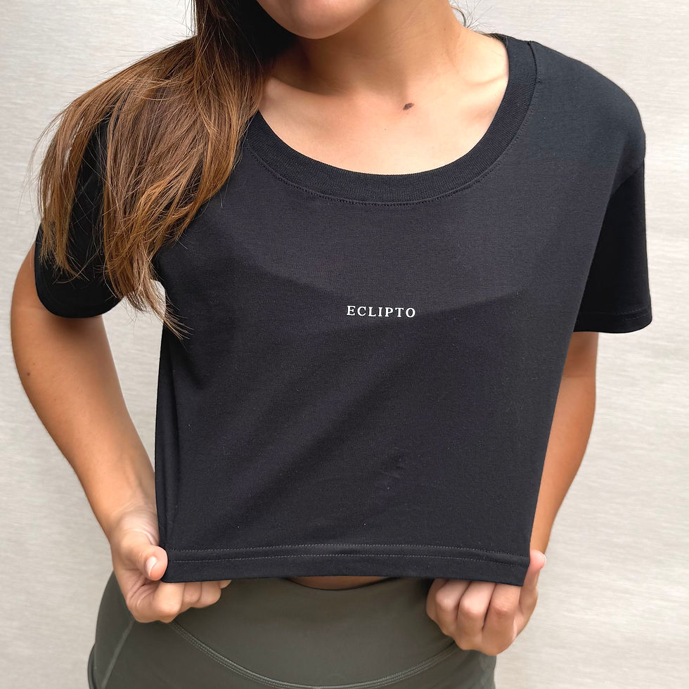 Thumbnail: Black Basic Eclipto Shortsleeve Croptop -WIDE NECK