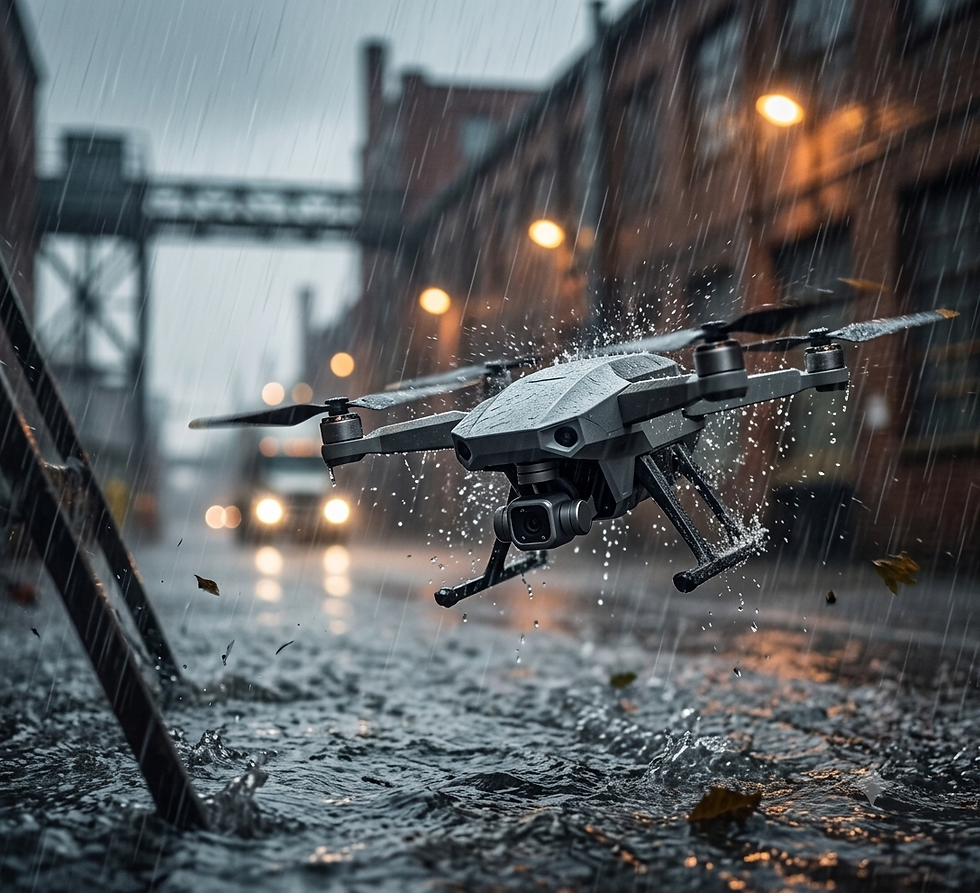 Drone in the pouring rain