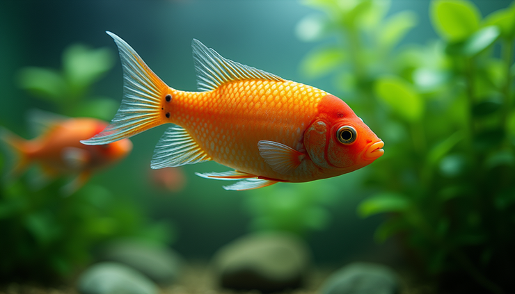 Close-up view of a colorful exotic fish swimming in a well-maintained aquarium