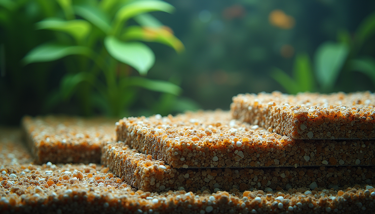 High angle view of layered aquarium substrate with laterite base and gravel top layer