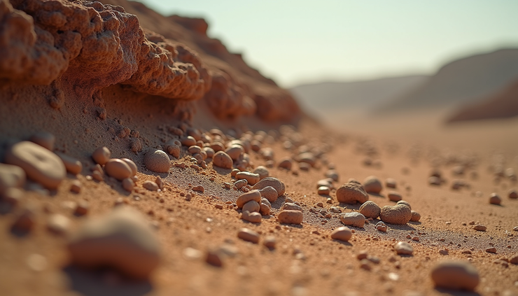 Eye-level view of Dragon Rock with its porous surface and warm brown tones