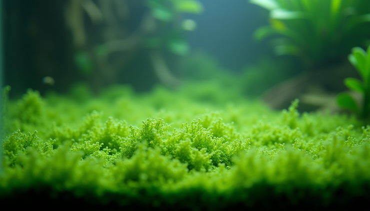 Close-up view of aquarium water with green algae bloom