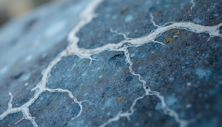 Close-up view of Seiryu Stone with its blue-gray texture and white veins