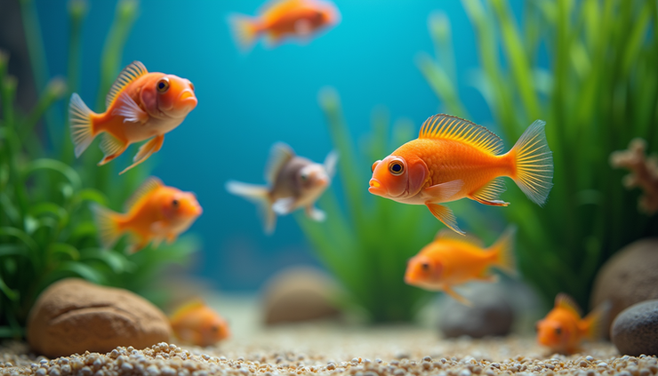 Close-up view of a child-friendly aquarium with colorful fish and plants