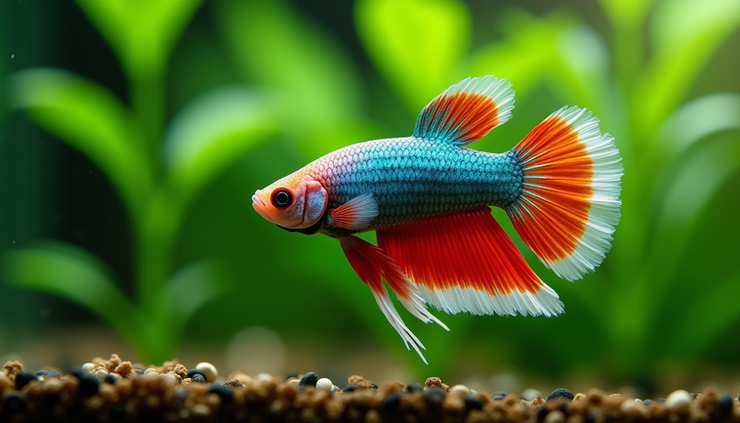 Close-up view of a betta fish near the water surface with visible gills