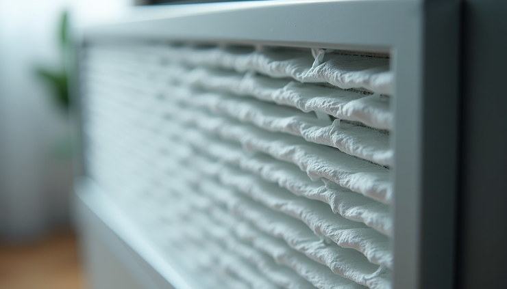 Close-up view of a HEPA filter inside a light filter heater combo unit