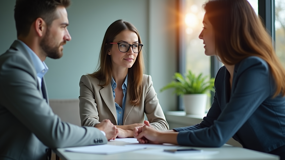 Close-up view of a consultant discussing HR strategy with a small business owner